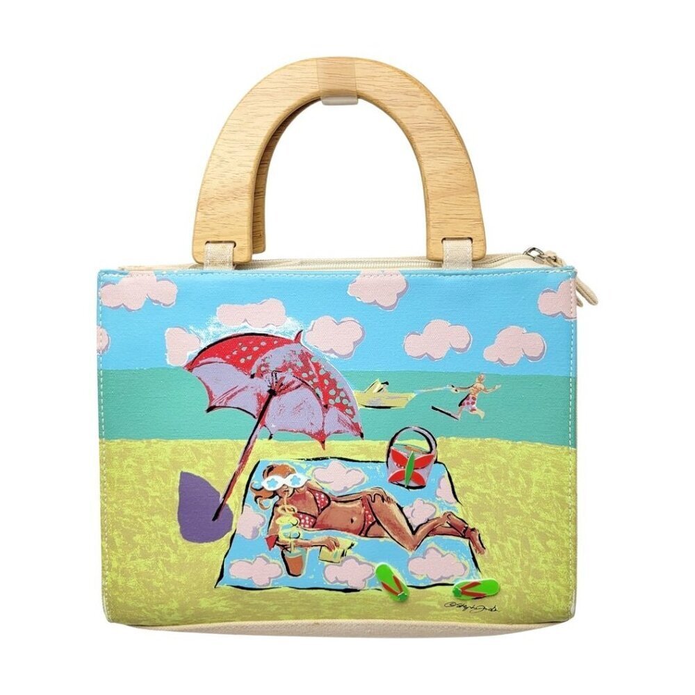 HAND PAINTED Woman's Hand bag Purse Multi Color Florida Beach Cruise Theme